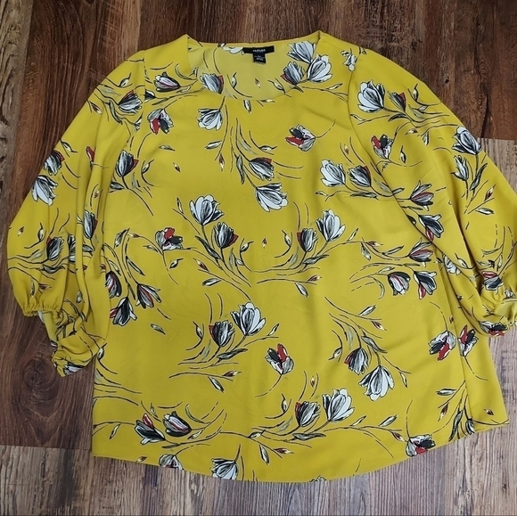 Alfani women's 0x top 100% polyester gold/mustard color floral - Picture 5 of 7